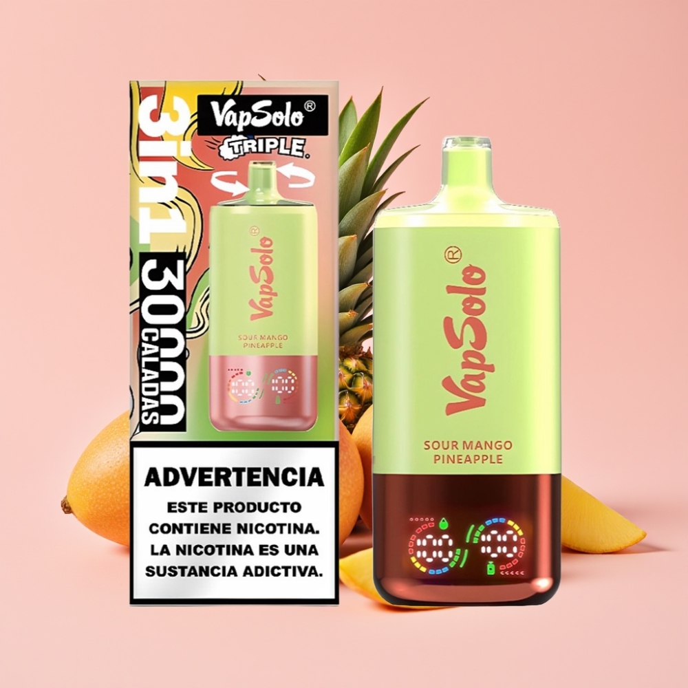 VapSolo Triple 30000 Пуфса с вкус Кисло Манго Ананас, 40ml, 20/50 mg/ml, Type-C