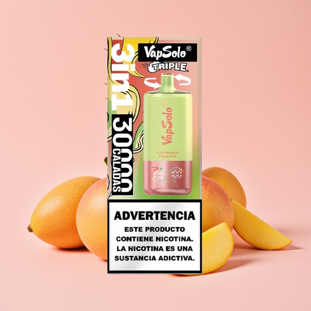 VapSolo Triple 30000 Пуфса с вкус Кисло Манго Ананас, 40ml, 20/50 mg/ml, Type-C