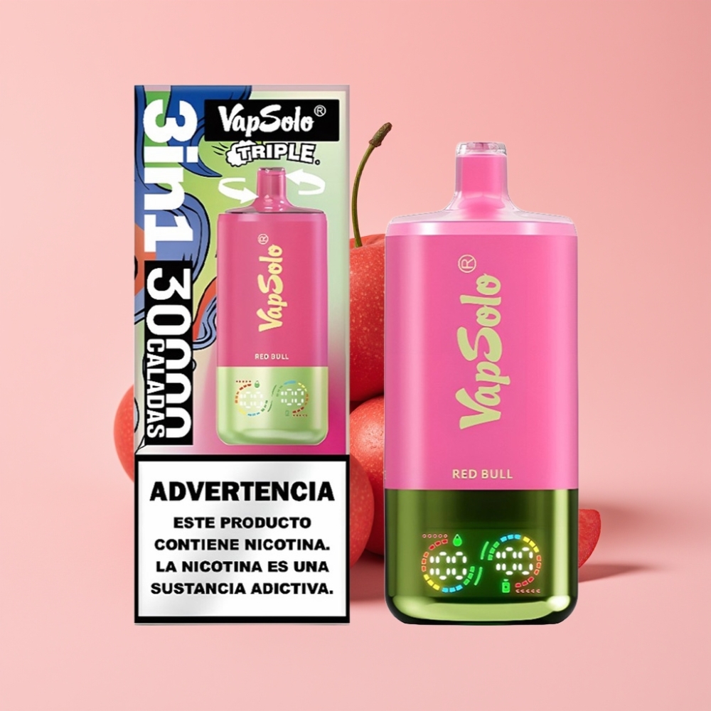 VapSolo Triple 30000 Пуфса Едноразов Вейп Червен Бик 40ml 20/50mg/ml Type-C