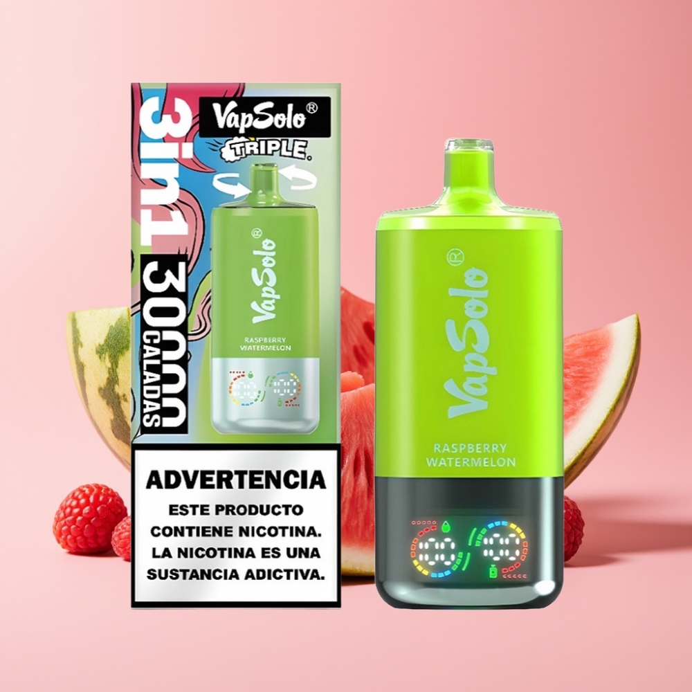 VapSolo Triple 30000 Пуфса 40ml Малина Диня 20/50mg/ml Type-C