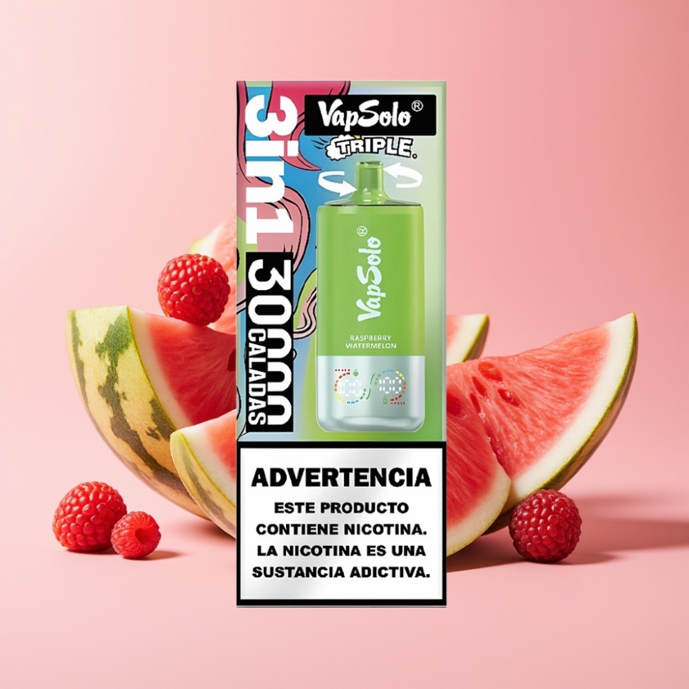 VapSolo Triple 30000 Пуфса 40ml Малина Диня 20/50mg/ml Type-C