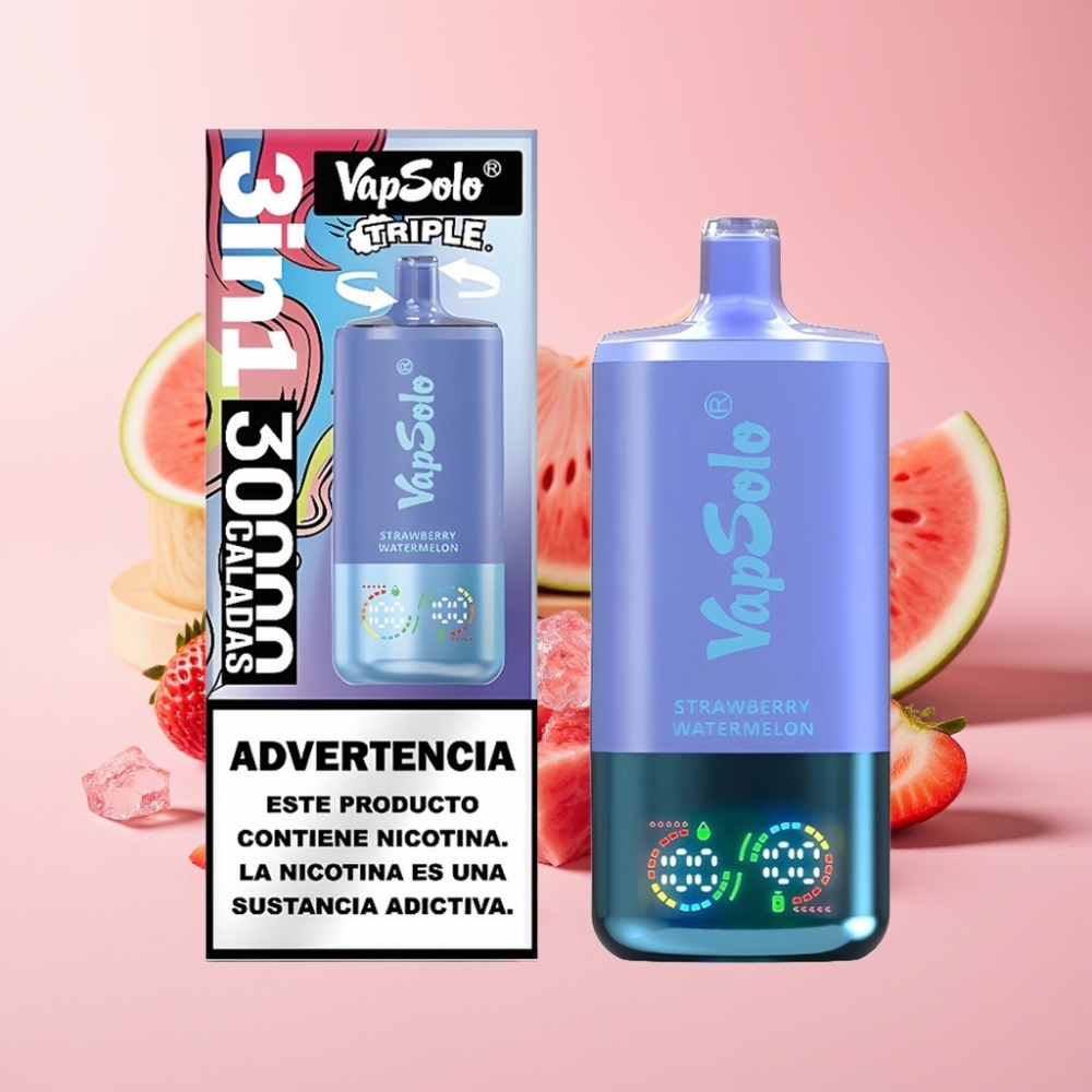 VapSolo Triple 30000 Пуфса с вкус Ягода и Диня & Синьо боровинков лед, 40ml, 3 резервоара, Type-C