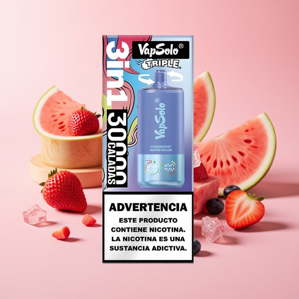 VapSolo Triple 30000 Пуфса с вкус Ягода и Диня & Синьо боровинков лед, 40ml, 3 резервоара, Type-C