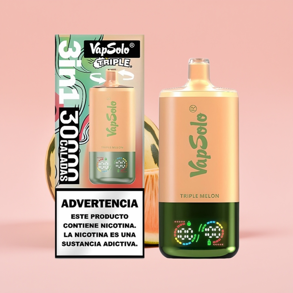 VapSolo Triple 30000 Пуфа Едноразов Вейп Тройна Пъпеш (47x47x115mm, 40ml, Type-C)