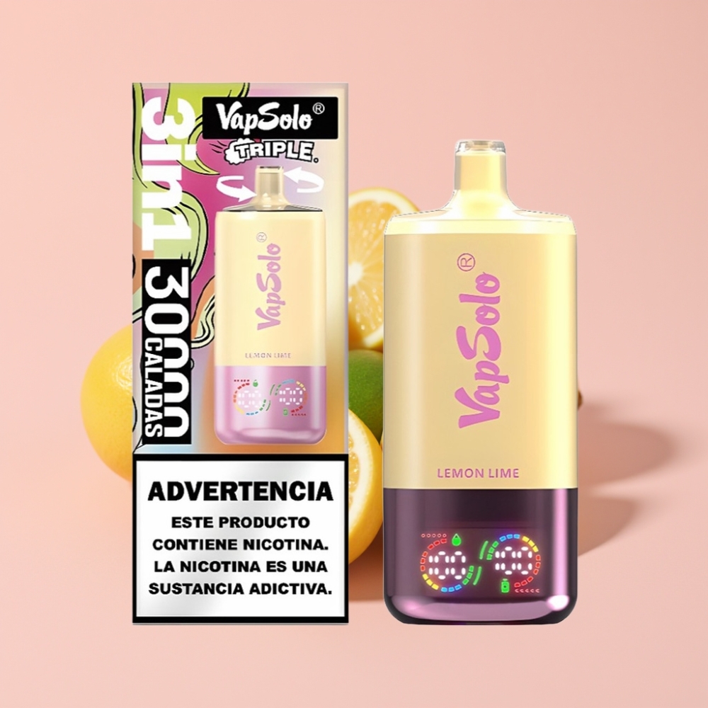 VapSolo Triple 30000 Пуфса Disposable Vape Лимон Лайм, 40ml, 20/50mg/ml, Type-C