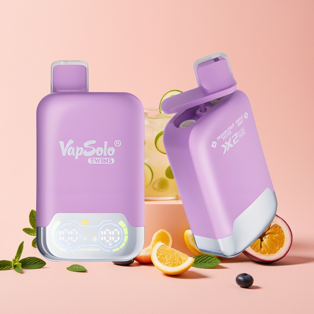 Vapsolo Twins 20000 Пуфса едноразово вайп Портокал Можито & Троен Ментол, 40 мл, 20/50 мг/мл, Type-C