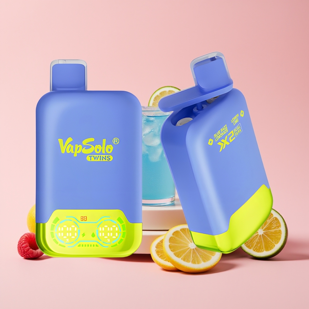 Vapsolo Twins 20000 Пуфса Едноразово Вейп Син Малинов Лимонада & Лимето, 40 мл, 20/50 мг/мл, Type-C