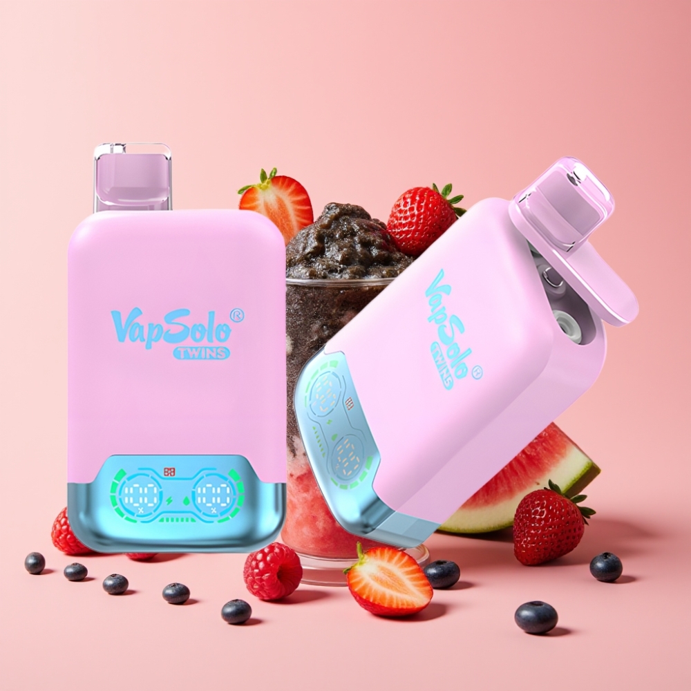 Vapsolo Twins 20000 Puffs 40 мл 20/50 мг/мл Черен Лед Драконов Плод Ягода & Диня Поръсвана с Малина